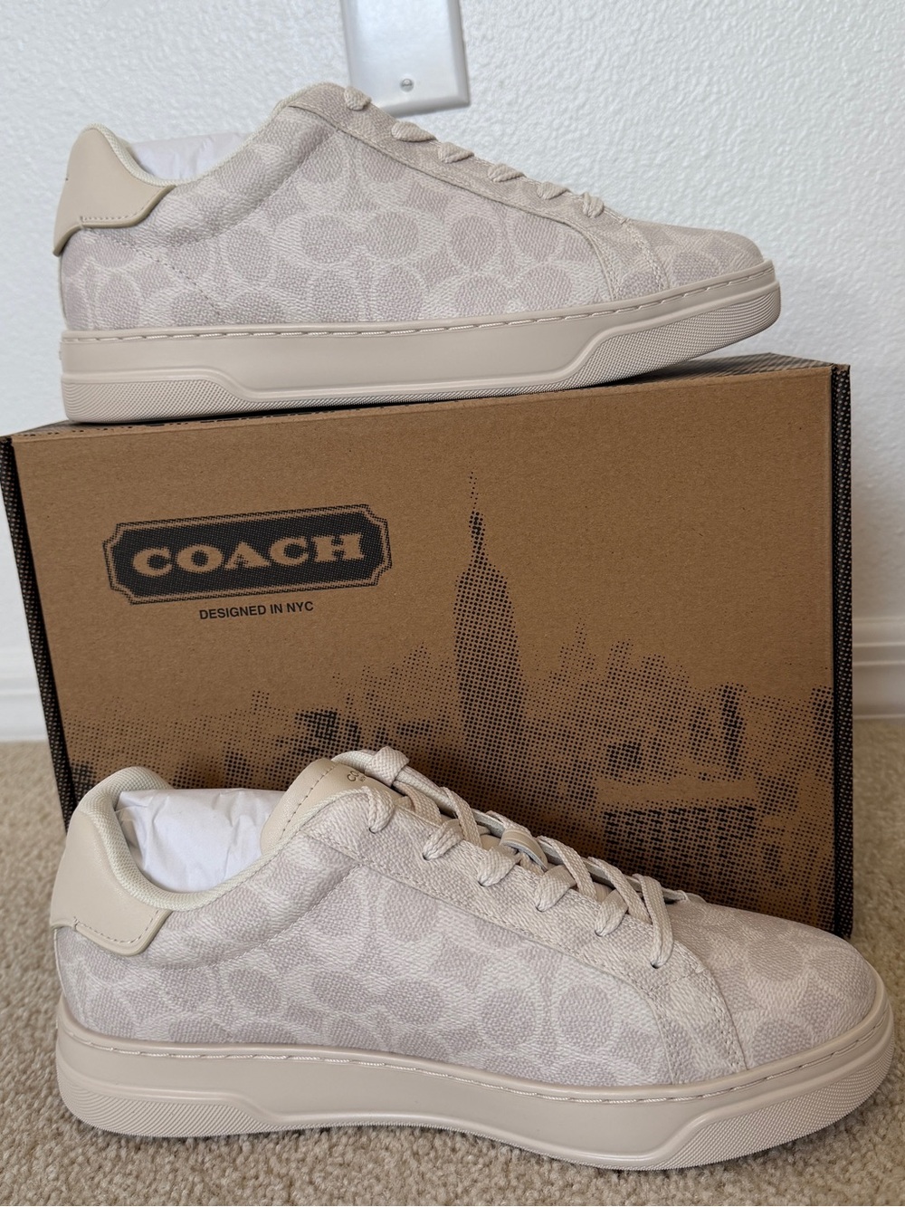 Coach High Line Men’s 9 Sneakers Off-White Signature CC Logo Low Top New NWB